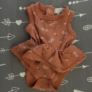 Rylee + Cru Rust Floral Ribbed Baby Dress Bodysuit